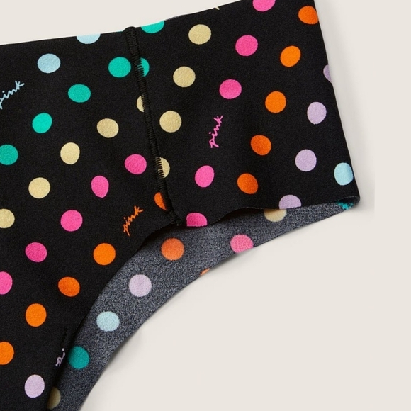 PINK Victoria’s Secret ✦ Seamless Panty XS ✦ Black Colorful Dots Logo NWT - Picture 2 of 6